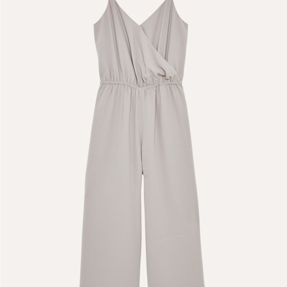 Wilfred Gray Jumpsuit with V-Neck and Wide-Leg Design